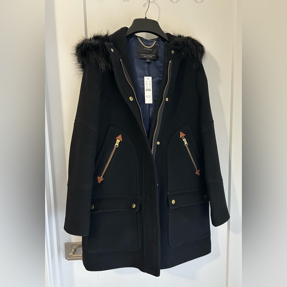 NWT J.Crew Chateau Wool-Blend Parka in black, size 2